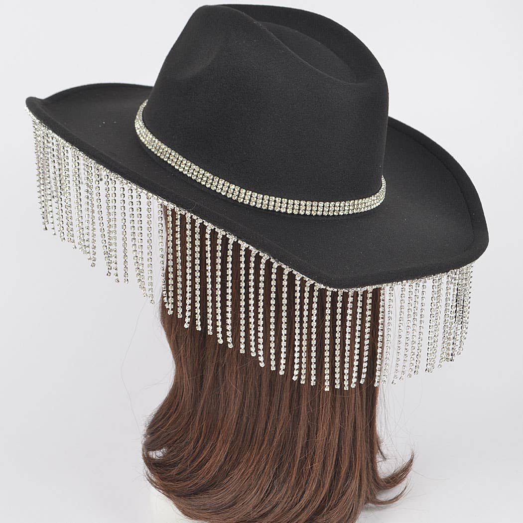 3AM BY H&D ACCESSORIES - Faux Wool Rhinestone Fringe Cowboy Hat