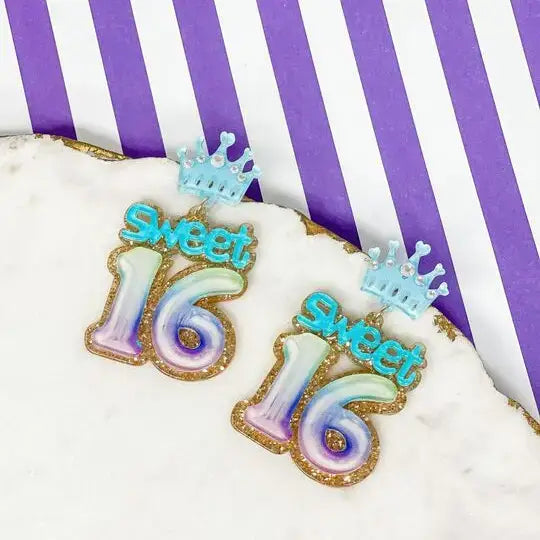 ‘Sweet 16' Birthday Balloon Dangle Earrings