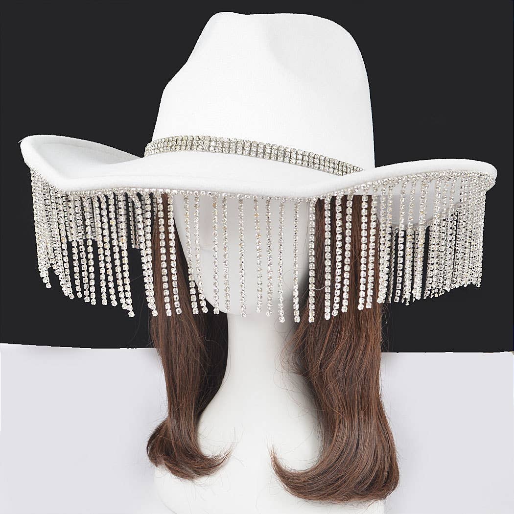 3AM BY H&D ACCESSORIES - Faux Wool Rhinestone Fringe Cowboy Hat