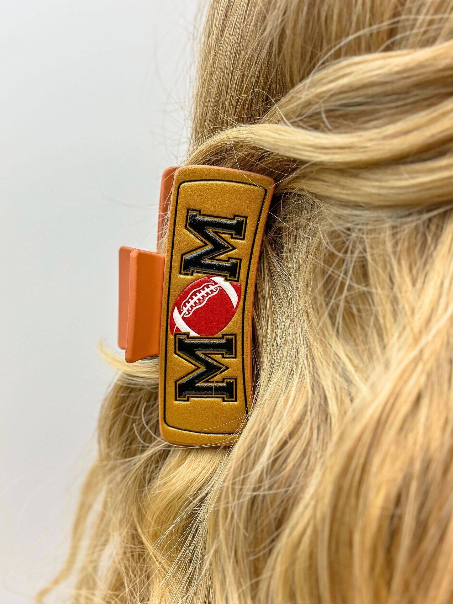Prep Obsessed Wholesale - Sports 'MOM' Leather Claw Clip - Football