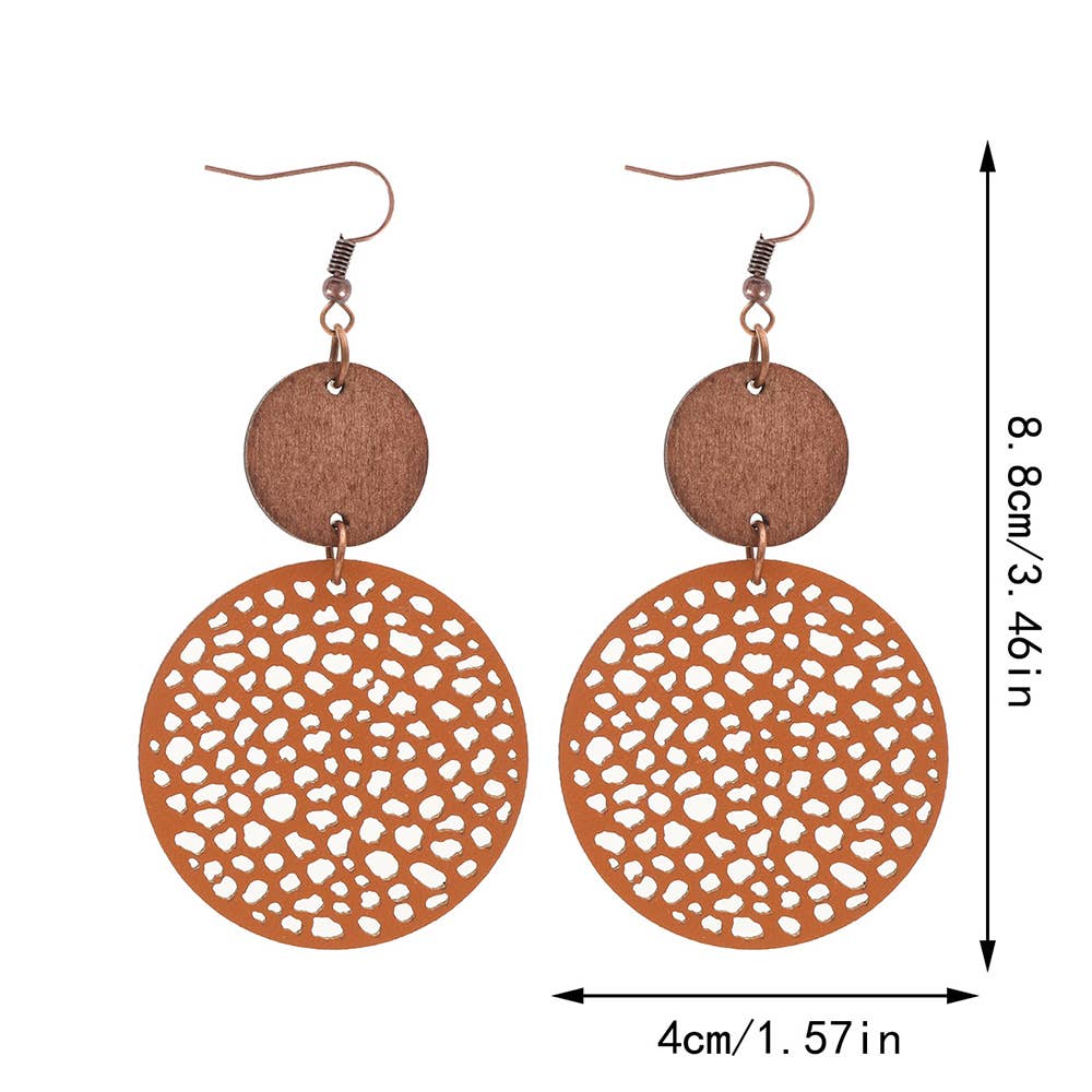 Hollow Wood Chip Combination Leather Earrings