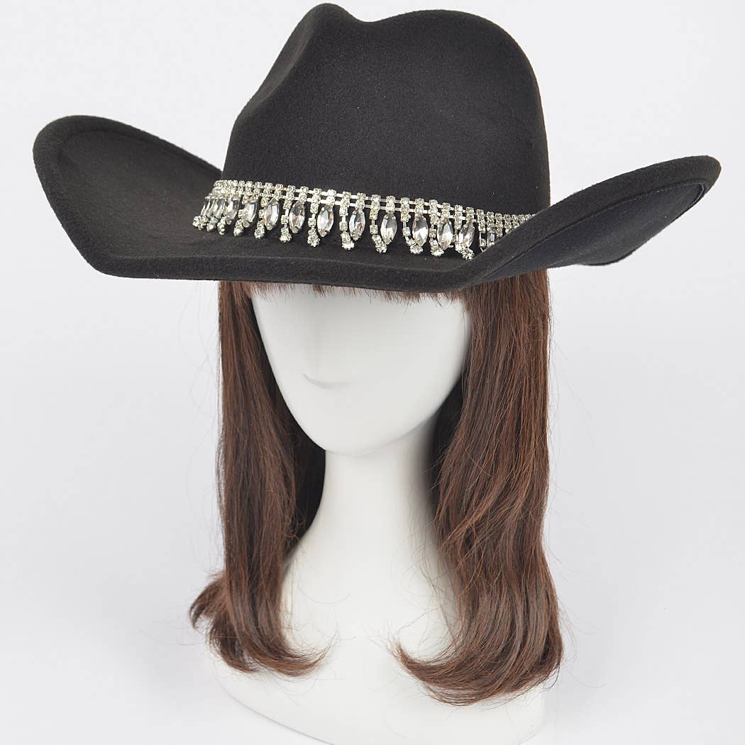 3AM BY H&D ACCESSORIES - Fringe Rhinestone Faux Wool Cowboy Hat