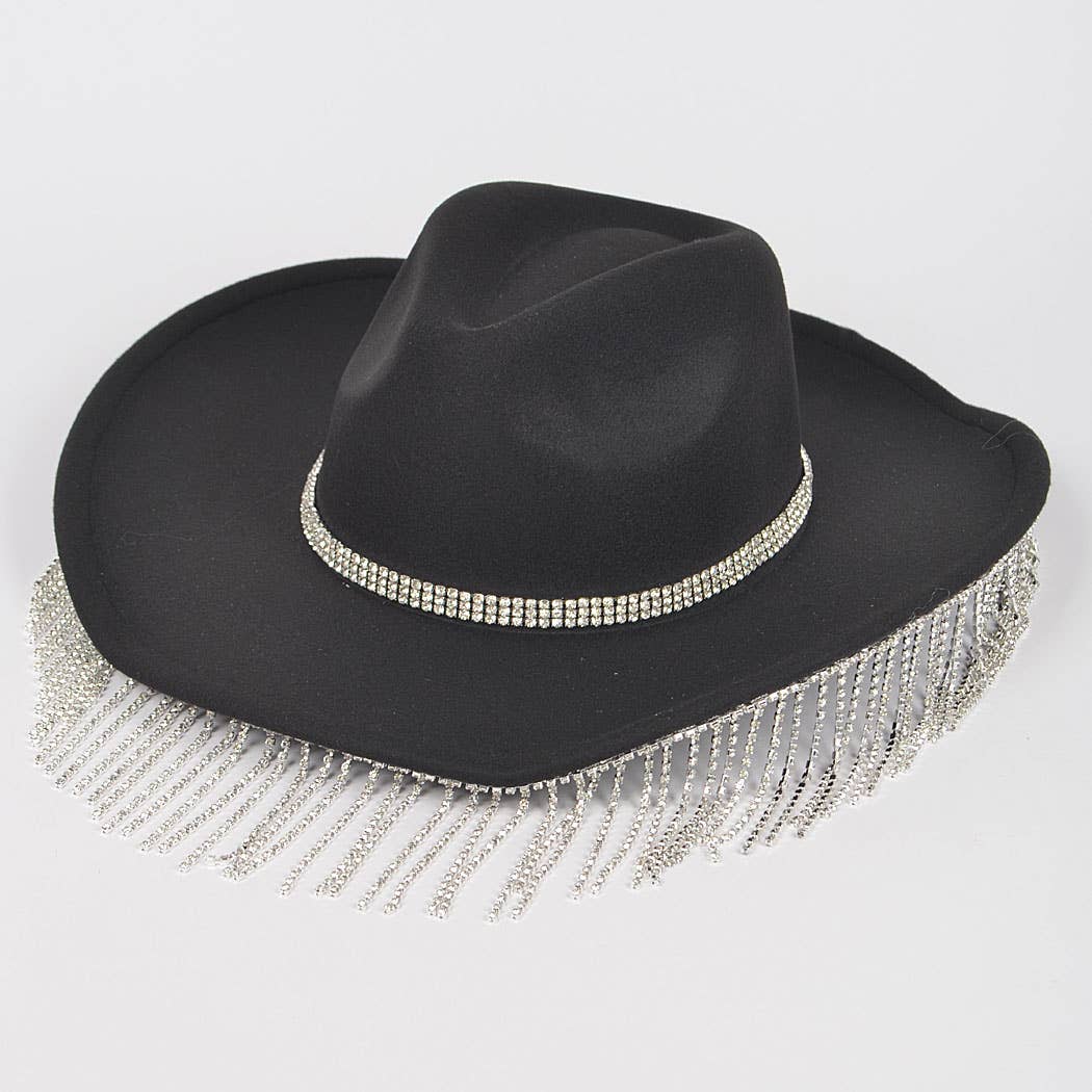 3AM BY H&D ACCESSORIES - Faux Wool Rhinestone Fringe Cowboy Hat
