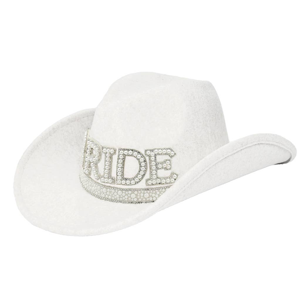 Fashion City - Vegan Felt-Made BRIDE Pearl Cowboy Hat