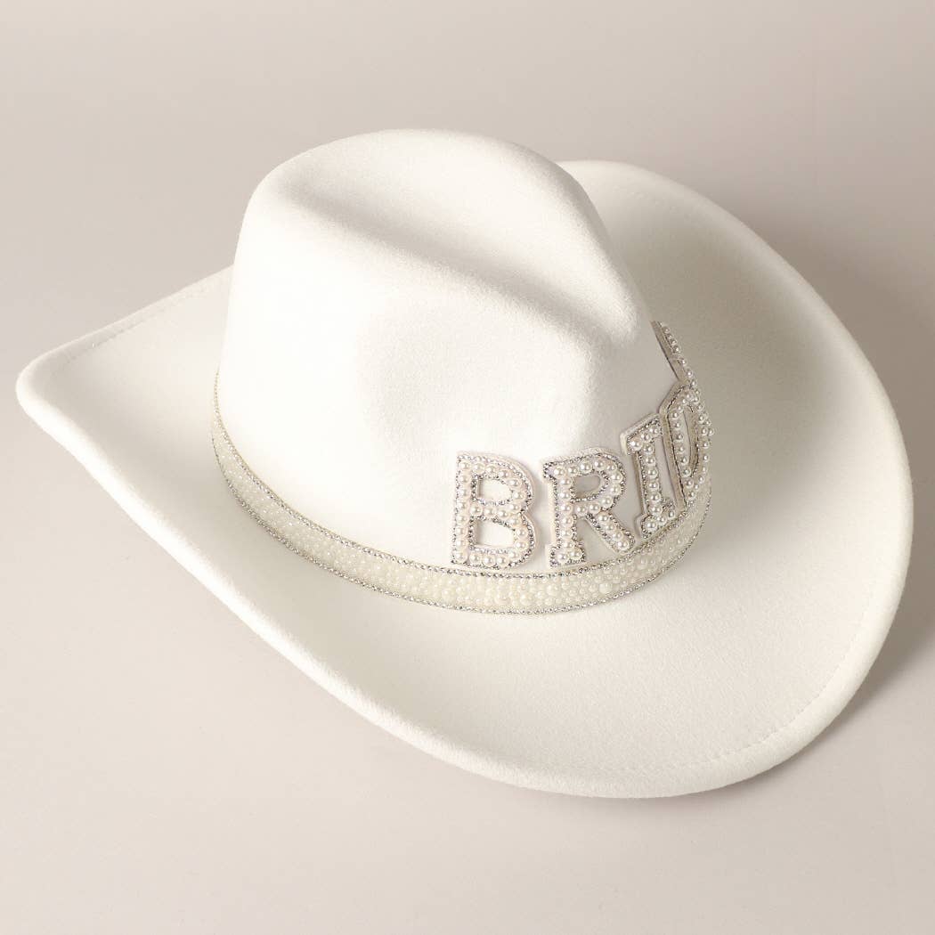 Fashion City - Vegan Felt-Made BRIDE Pearl Cowboy Hat