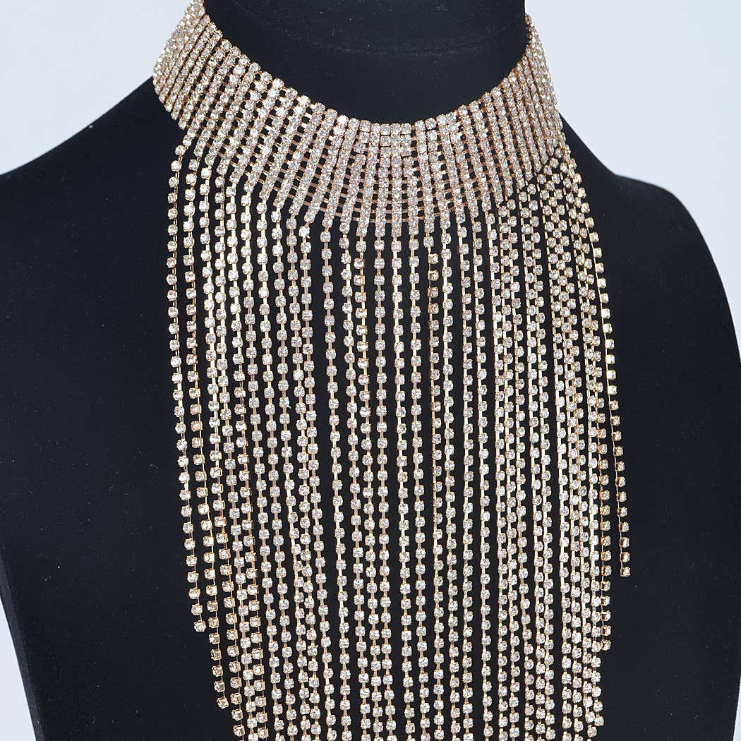 3AM BY H&D ACCESSORIES - Rhinestone Choker Tassle Necklace