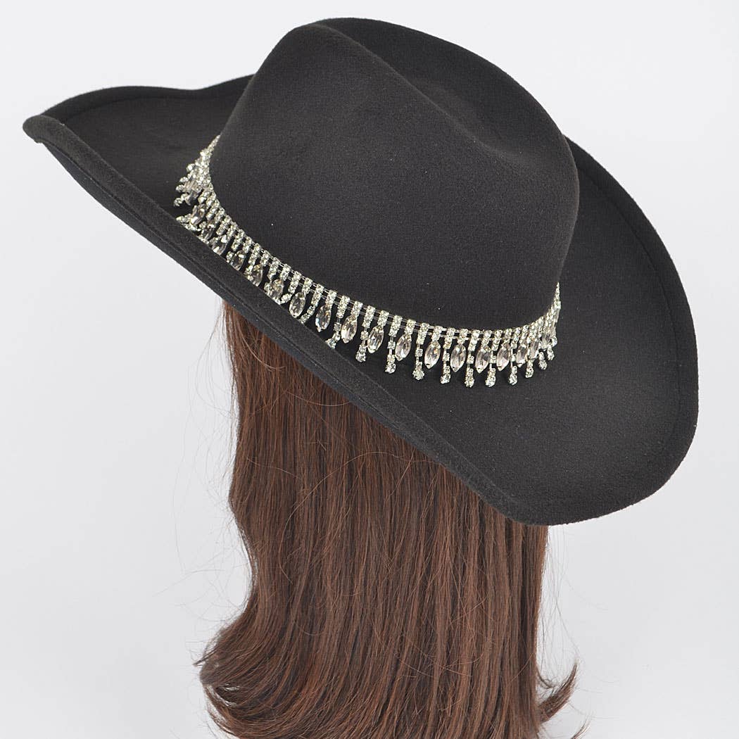 3AM BY H&D ACCESSORIES - Fringe Rhinestone Faux Wool Cowboy Hat