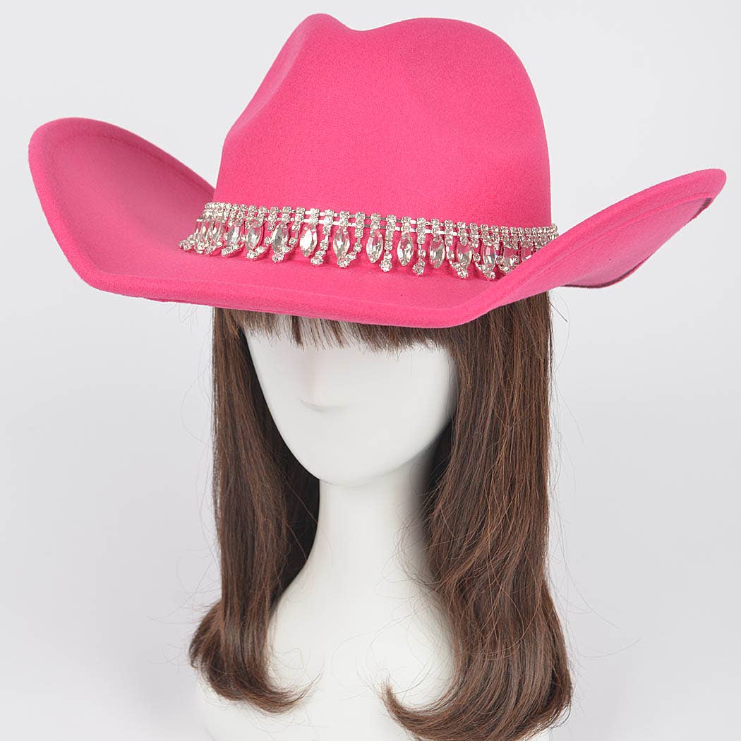 3AM BY H&D ACCESSORIES - Fringe Rhinestone Faux Wool Cowboy Hat