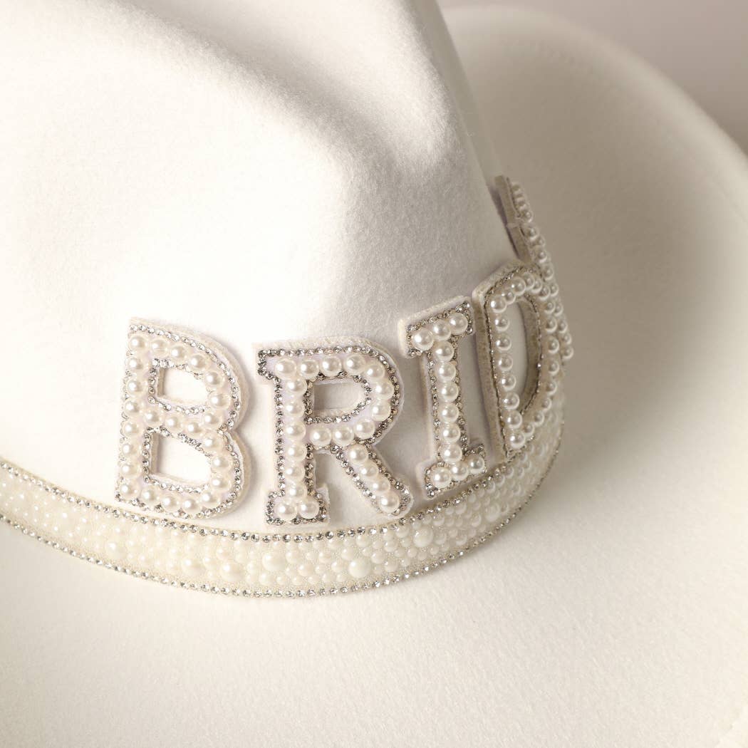 Fashion City - Vegan Felt-Made BRIDE Pearl Cowboy Hat