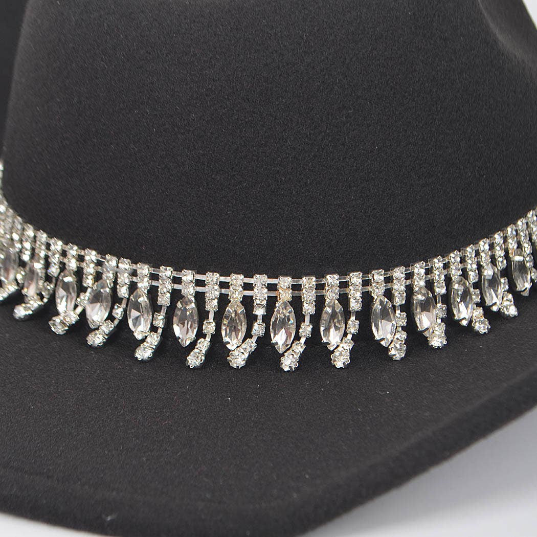 3AM BY H&D ACCESSORIES - Fringe Rhinestone Faux Wool Cowboy Hat