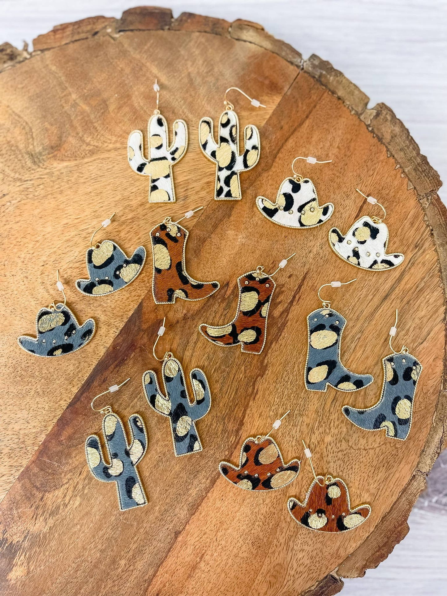 Textured Gold Metallic Rodeo Dangle Earrings - Brown Boot