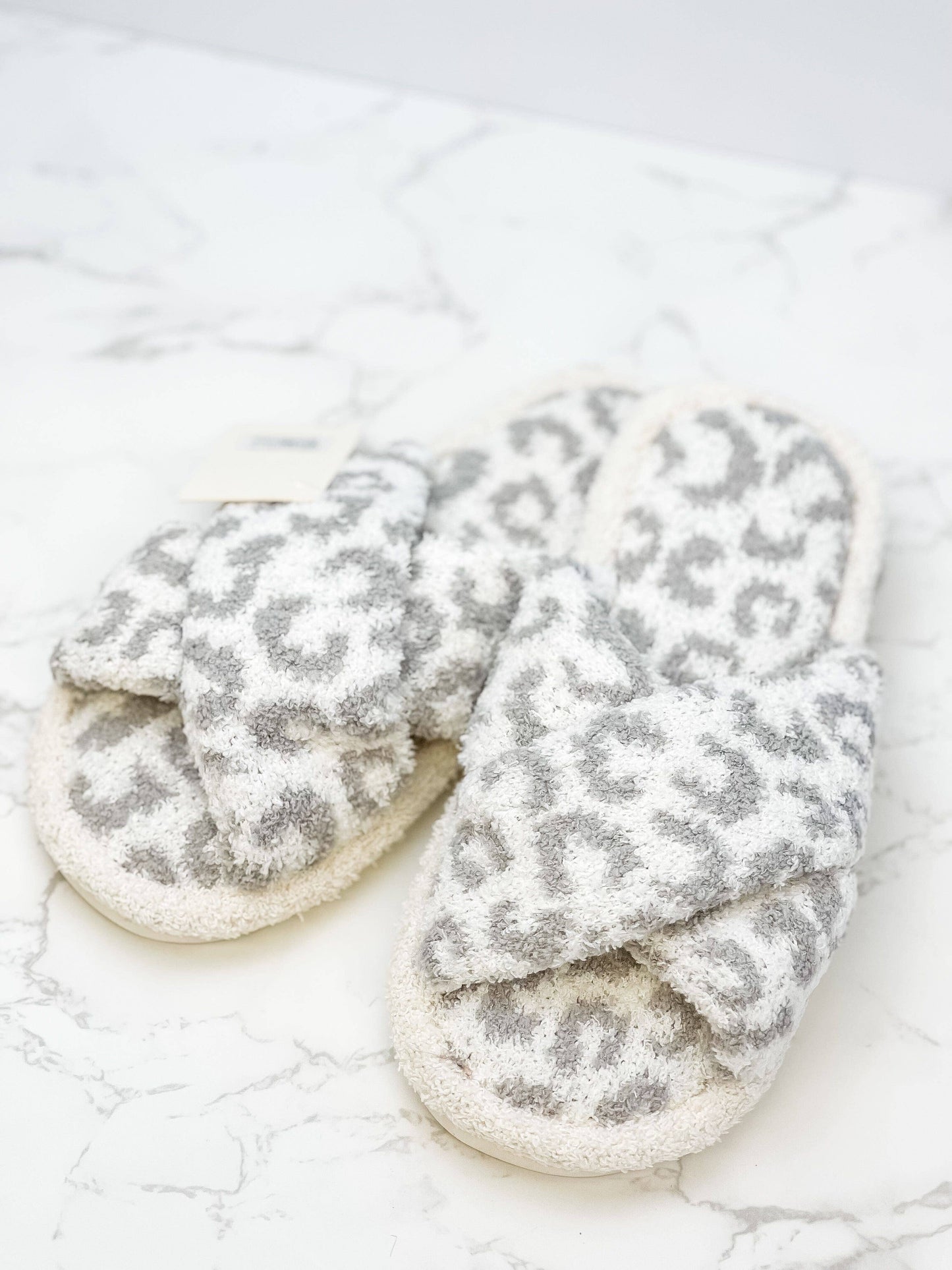 Prep Obsessed Wholesale - Leopard Criss Cross Fuzzy Slippers