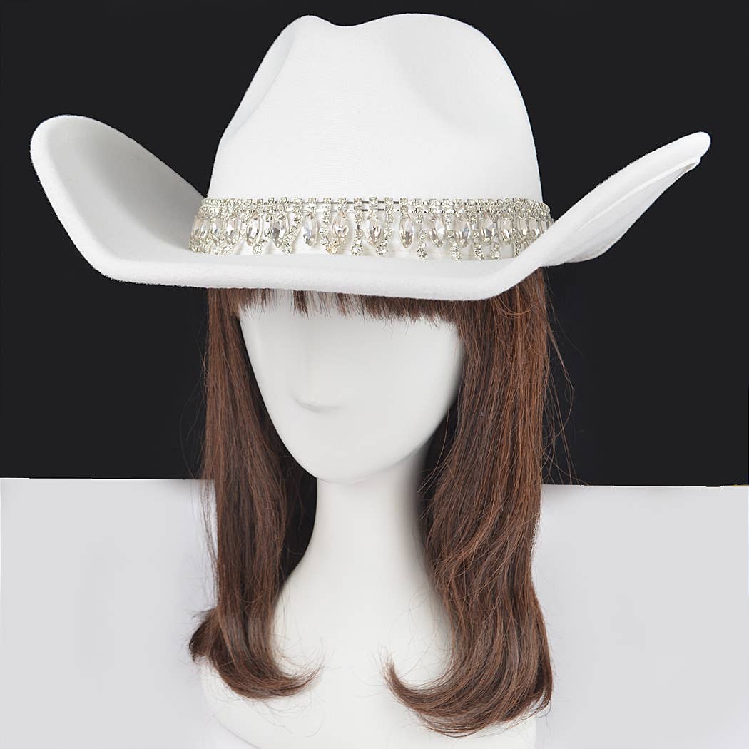 3AM BY H&D ACCESSORIES - Fringe Rhinestone Faux Wool Cowboy Hat