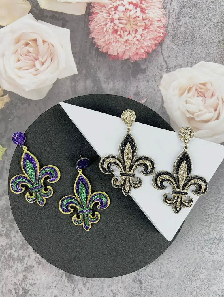 JHP Collection-Fleur De Lis Glitter Leather Post Earring