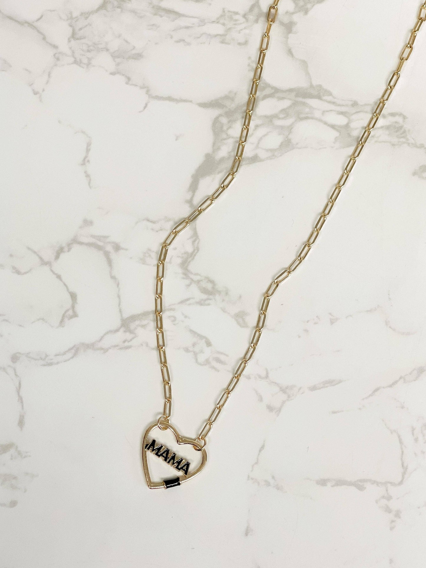 'Mama' Heart Lock Chainlink Necklace