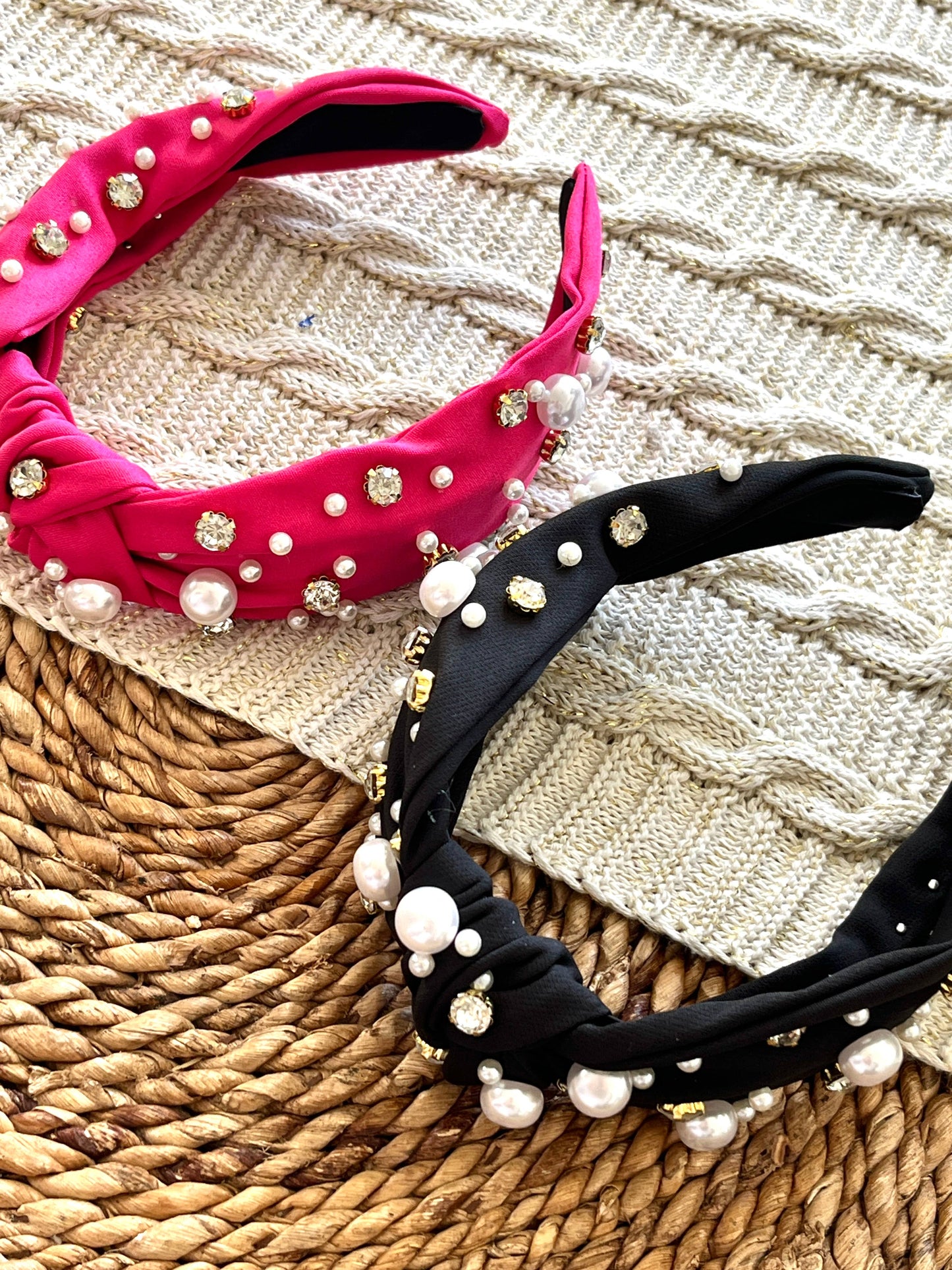 Frosting Company - Knotted Headband Pink Black Faux Pearl - Spring Easter