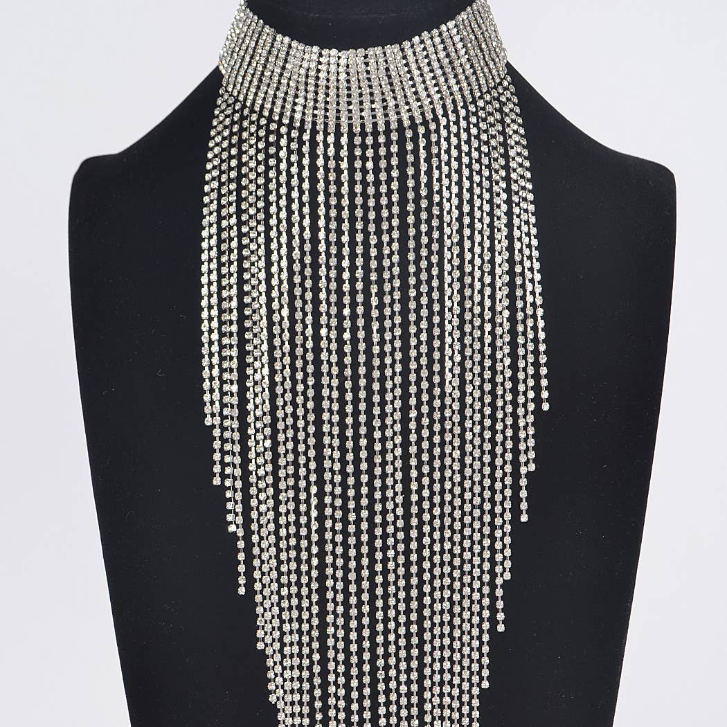 3AM BY H&D ACCESSORIES - Rhinestone Choker Tassle Necklace