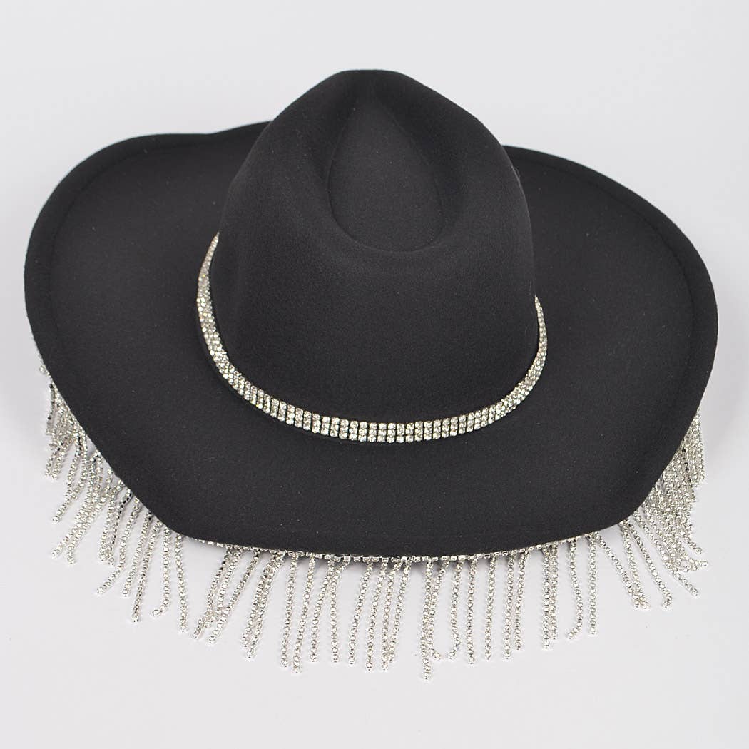 3AM BY H&D ACCESSORIES - Faux Wool Rhinestone Fringe Cowboy Hat