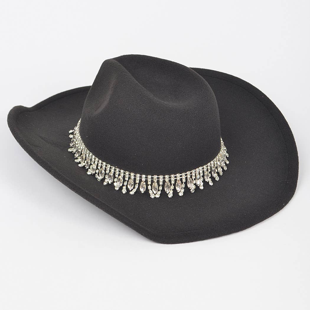 3AM BY H&D ACCESSORIES - Fringe Rhinestone Faux Wool Cowboy Hat