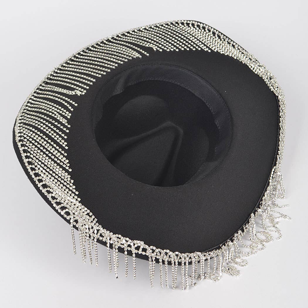3AM BY H&D ACCESSORIES - Faux Wool Rhinestone Fringe Cowboy Hat