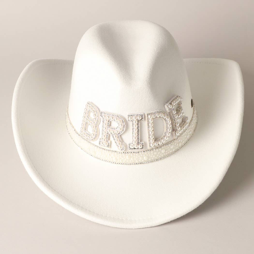 Fashion City - Vegan Felt-Made BRIDE Pearl Cowboy Hat