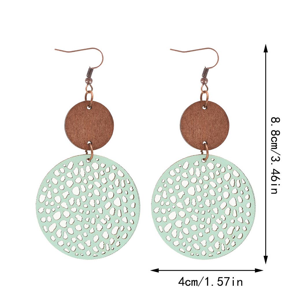 Hollow Wood Chip Combination Leather Earrings