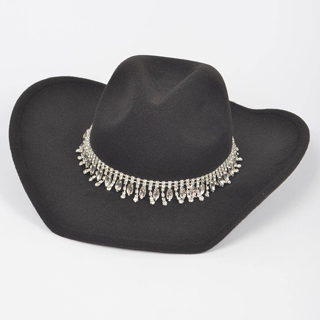 3AM BY H&D ACCESSORIES - Fringe Rhinestone Faux Wool Cowboy Hat