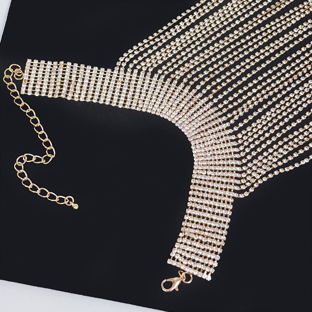3AM BY H&D ACCESSORIES - Rhinestone Choker Tassle Necklace