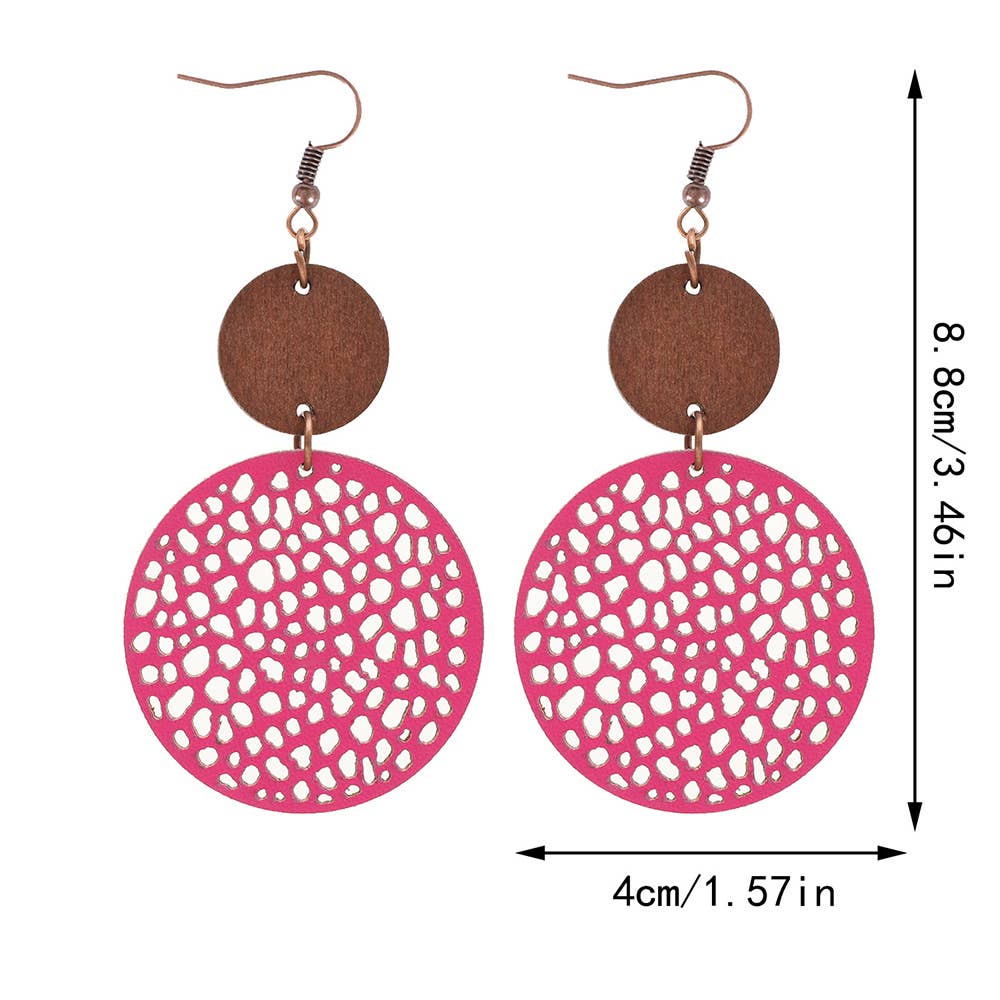 Hollow Wood Chip Combination Leather Earrings