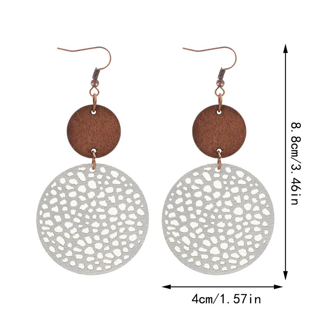 Hollow Wood Chip Combination Leather Earrings