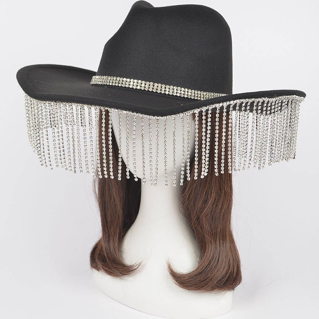 3AM BY H&D ACCESSORIES - Faux Wool Rhinestone Fringe Cowboy Hat