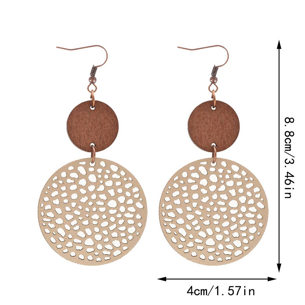 Hollow Wood Chip Combination Leather Earrings