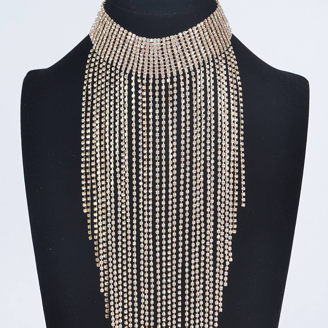 3AM BY H&D ACCESSORIES - Rhinestone Choker Tassle Necklace