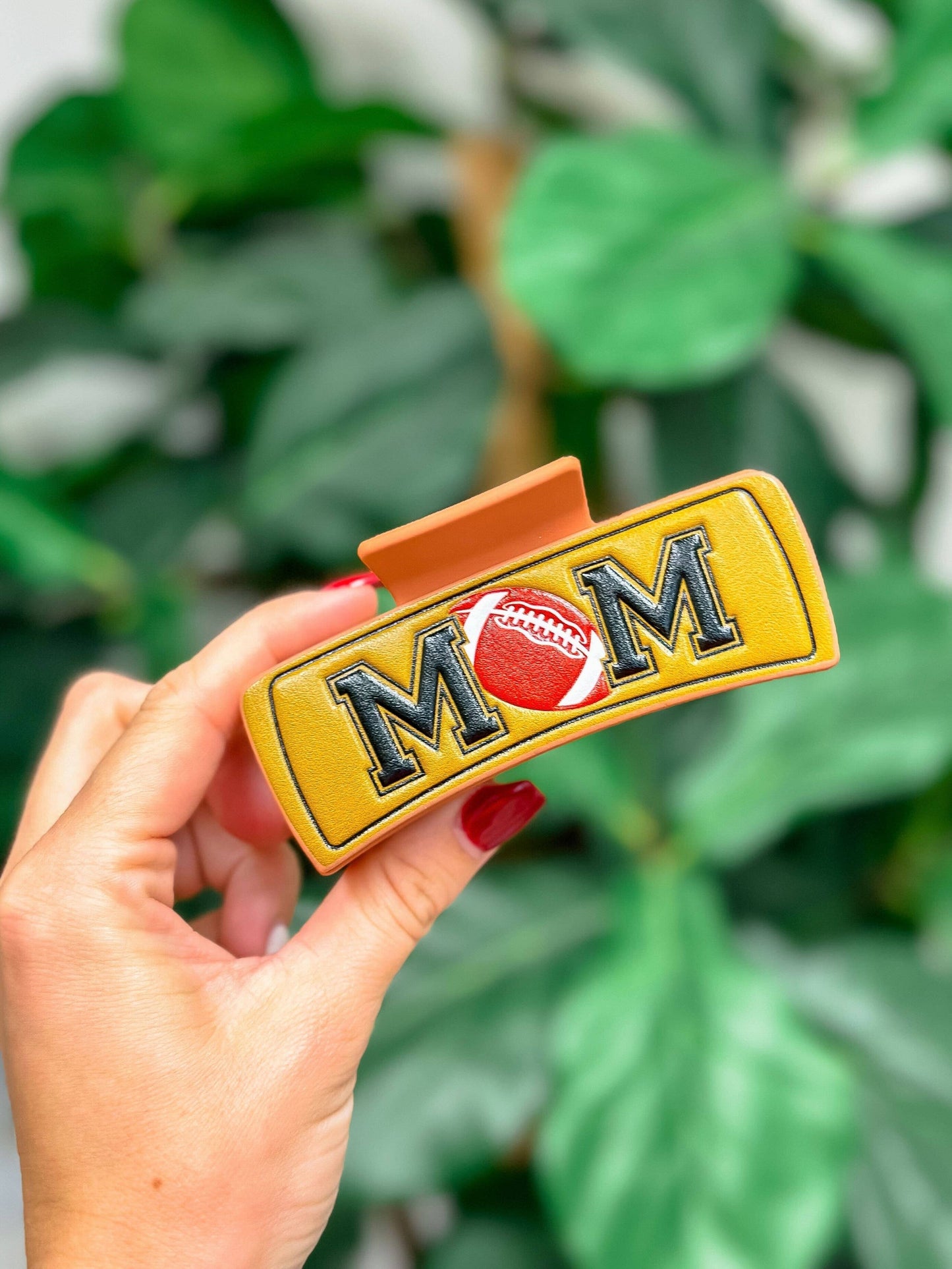 Prep Obsessed Wholesale - Sports 'MOM' Leather Claw Clip - Football