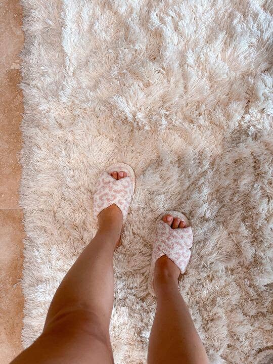 Prep Obsessed Wholesale - Leopard Criss Cross Fuzzy Slippers