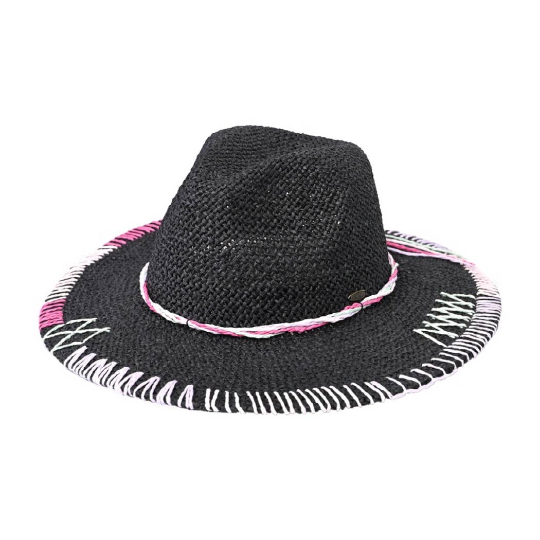 Fashion City - Multi-Colored Stitched Brim Panama Hat