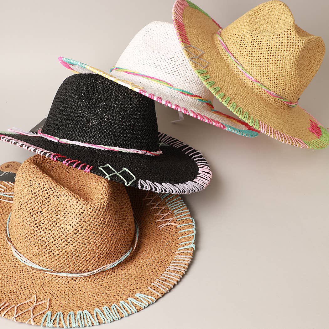 Fashion City - Multi-Colored Stitched Brim Panama Hat