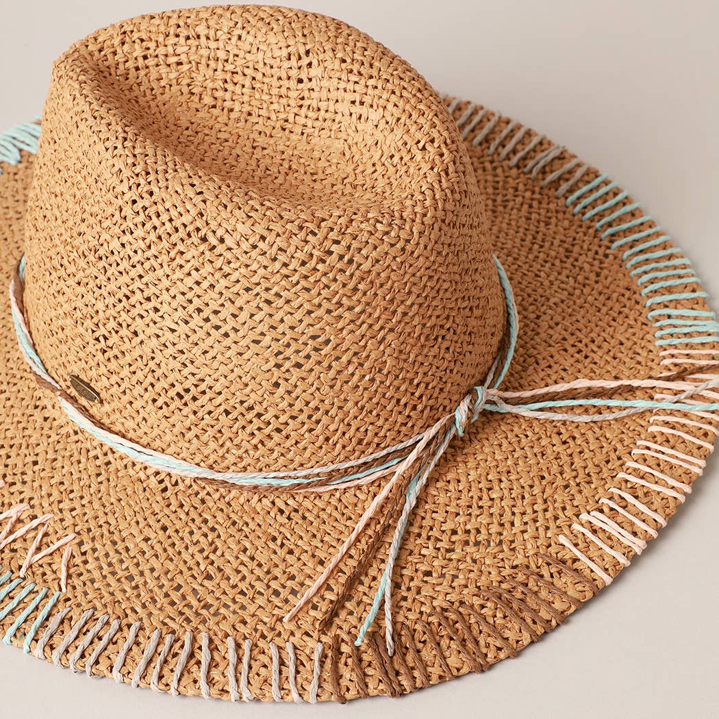 Fashion City - Multi-Colored Stitched Brim Panama Hat