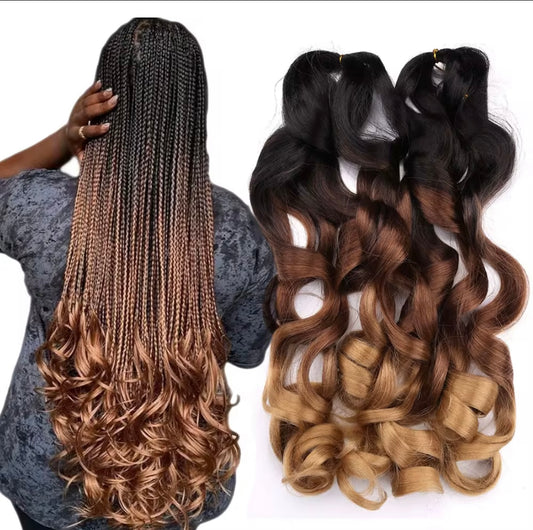 French Curly Braiding Hair 22 Inch Loose Wavy Bouncy Braiding Hair Extensions with Curly Ends, Synthetic Crochet Hair