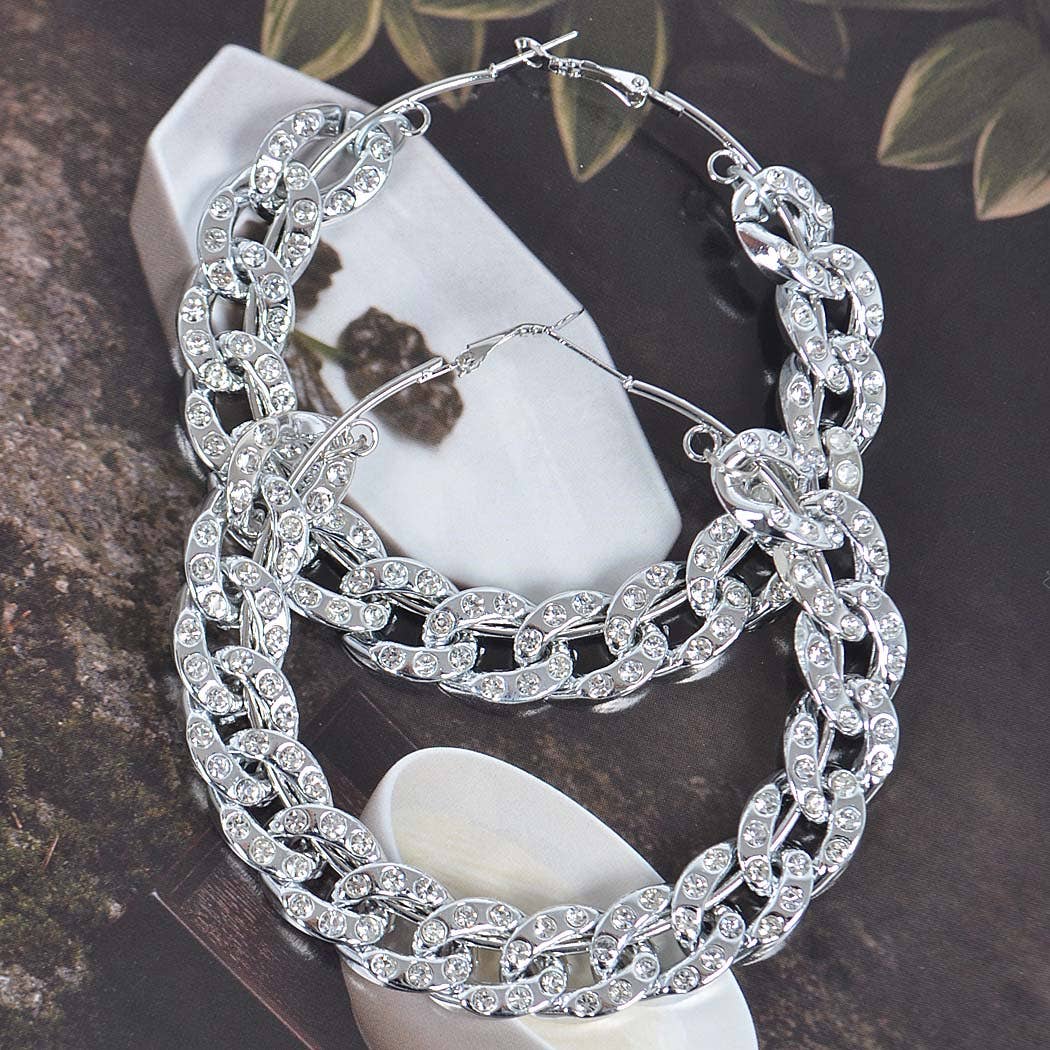 Stoned Chain Hoop Earring