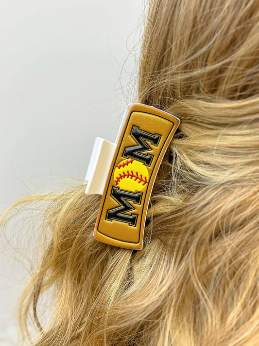 Prep Obsessed Wholesale - Sports 'MOM' Leather Claw Clip - Softball
