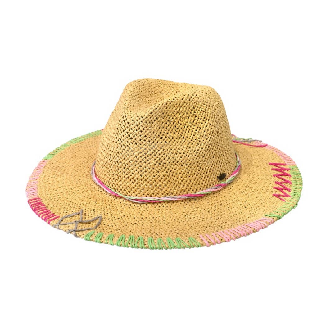 Fashion City - Multi-Colored Stitched Brim Panama Hat