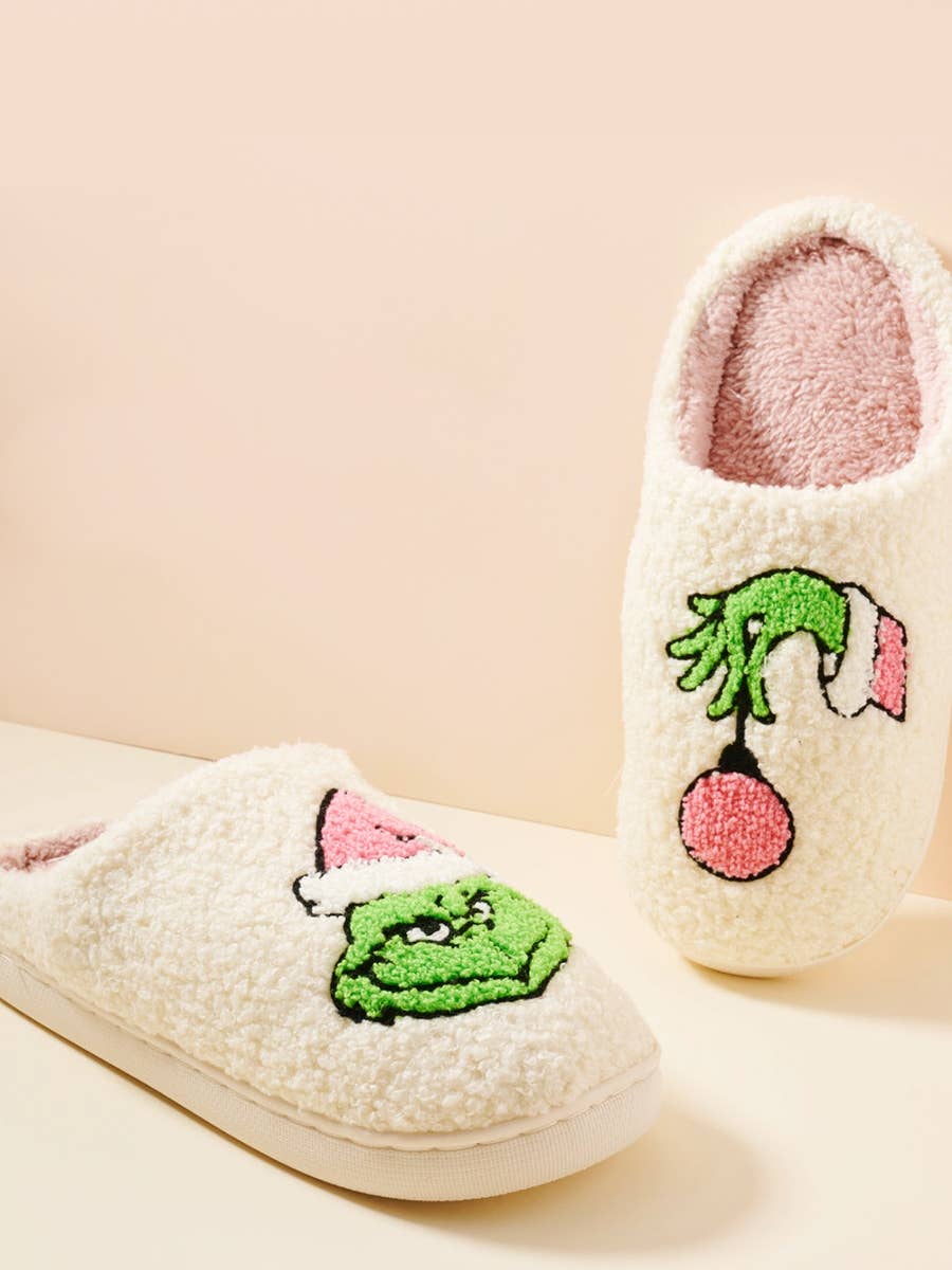 Christmas Green Monster Fuzzy Fleece Soft Slipper