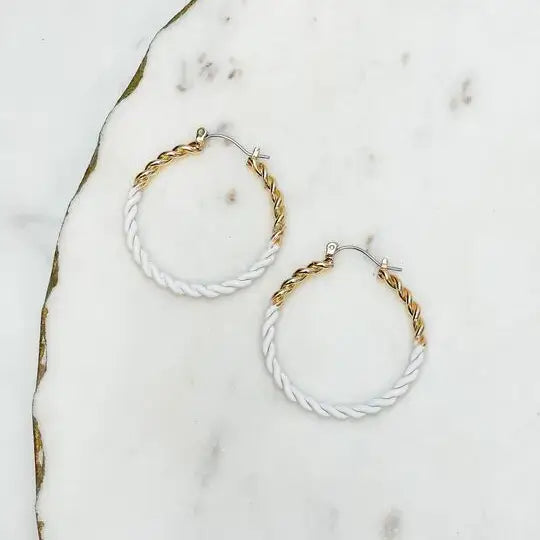 Enamel Gold Twist Hoop Earrings
