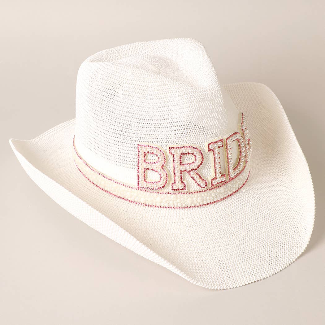 Fashion City - BRIDE Cowboy Hat with Pearl and Rhinestones