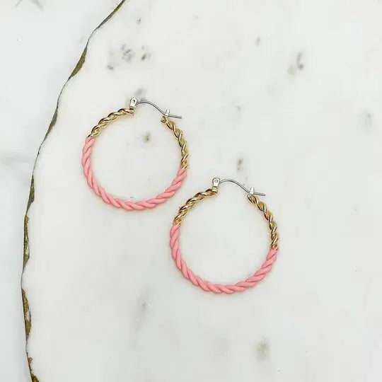 Enamel Gold Twist Hoop Earrings