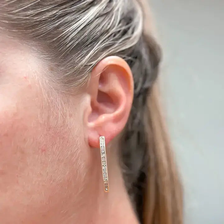 Elongated Octagon Matte Hoop Earrings - Gold