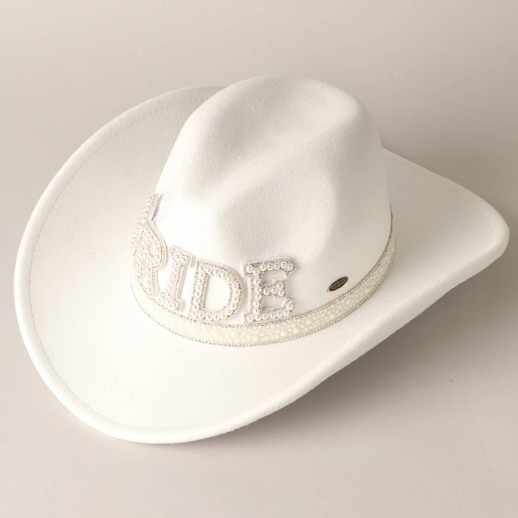 Fashion City - Vegan Felt-Made BRIDE Pearl Cowboy Hat