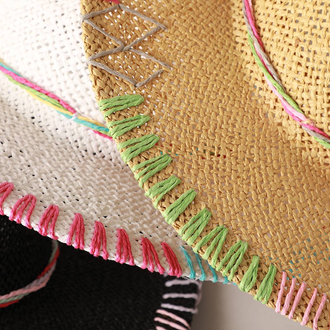 Fashion City - Multi-Colored Stitched Brim Panama Hat