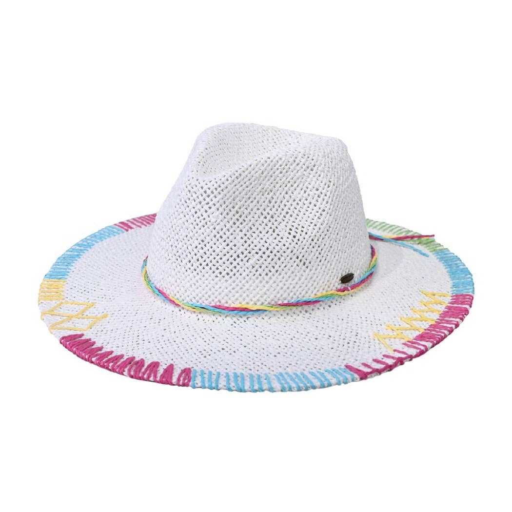 Fashion City - Multi-Colored Stitched Brim Panama Hat